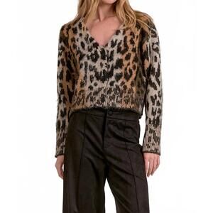 NEW ELAN cheetah cropped cardigan in brown